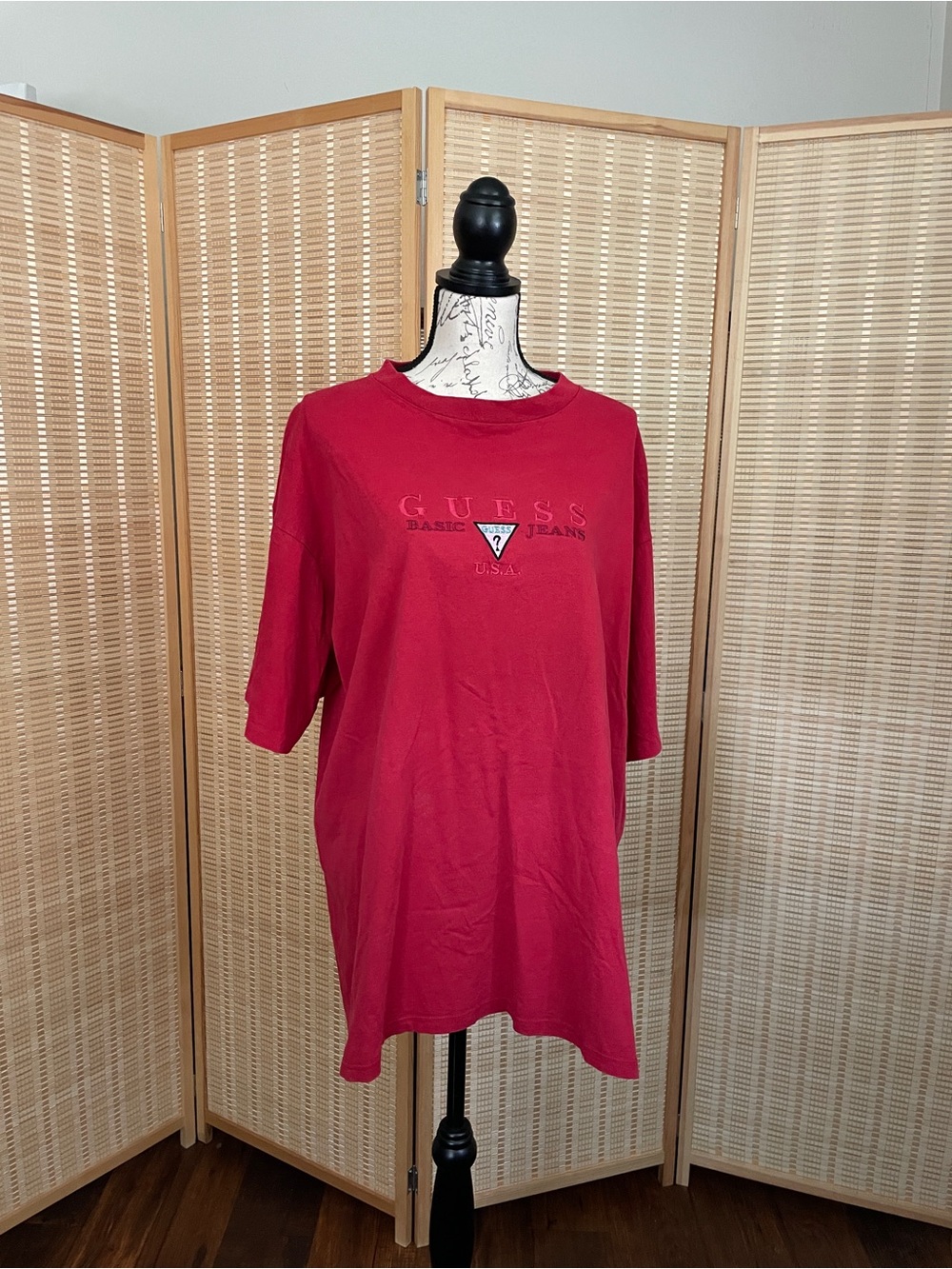 Vintage GUESS Red Logo Tee Men's Short Sleeve Shirt Size XL